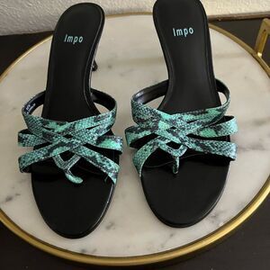 IMPO Women’s Thing Heeled Sandals Animal Snake Black Green 8.5